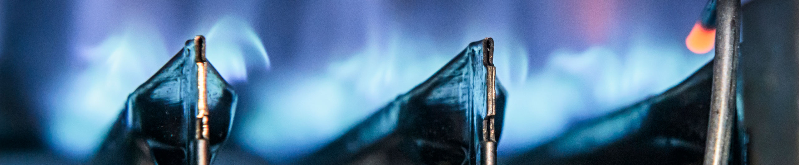 Gas flame inside the boiler